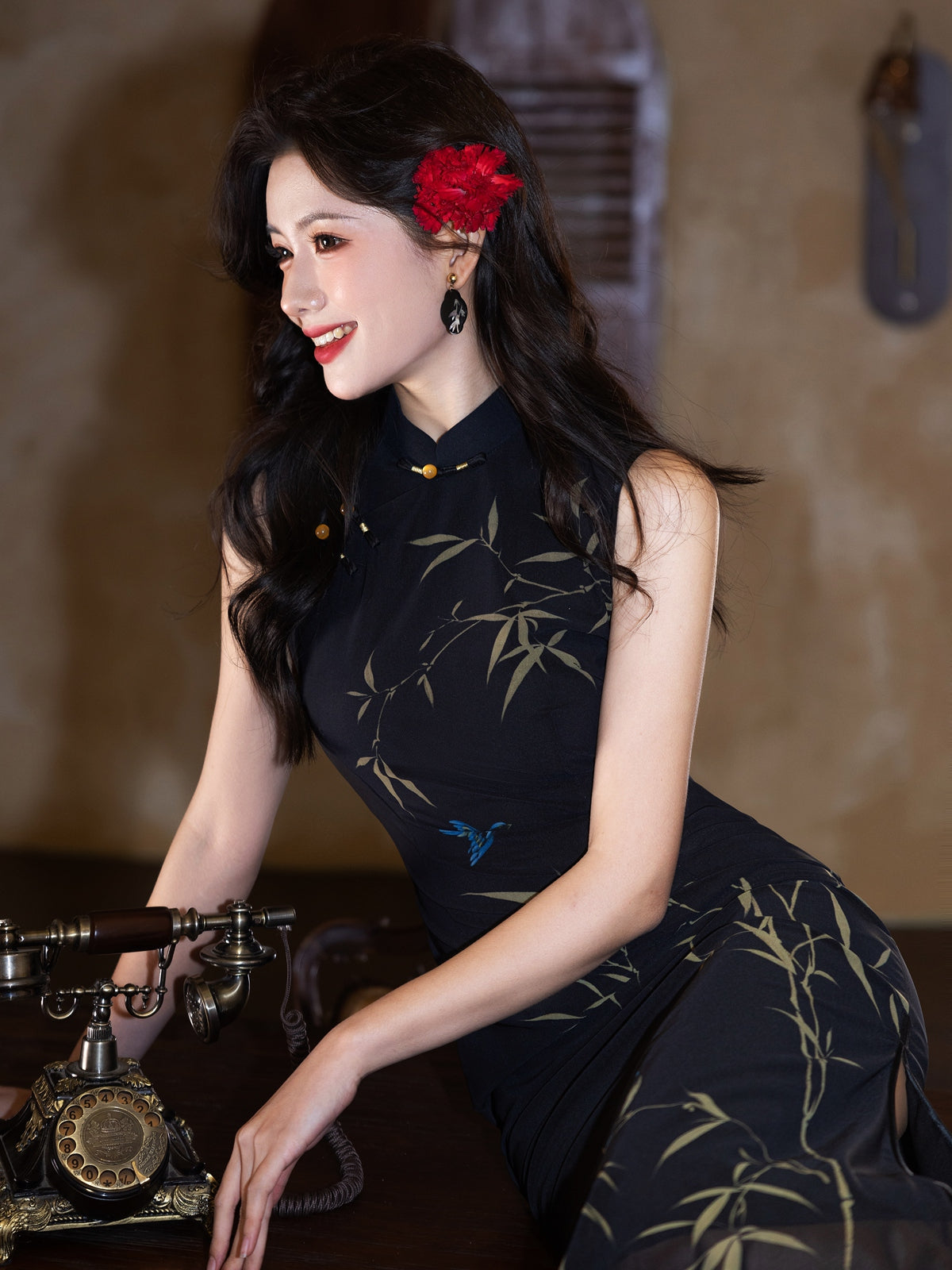 Golden Bamboo - Sleeveless Midi Cheongsam Dress