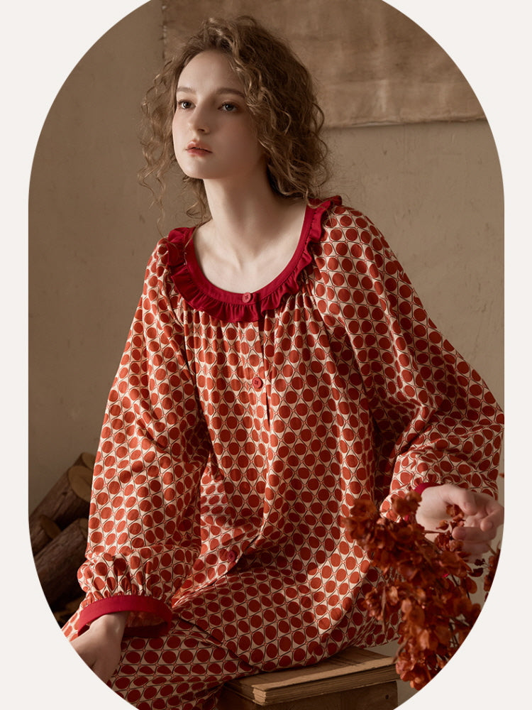 Vintage Geometric Ruffle Pajama Set