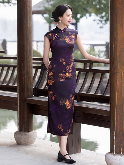 Deep Purple - Old Shanghai Style Cheongsam Dress