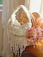 Pearl Fringe Floral Crescent Bag