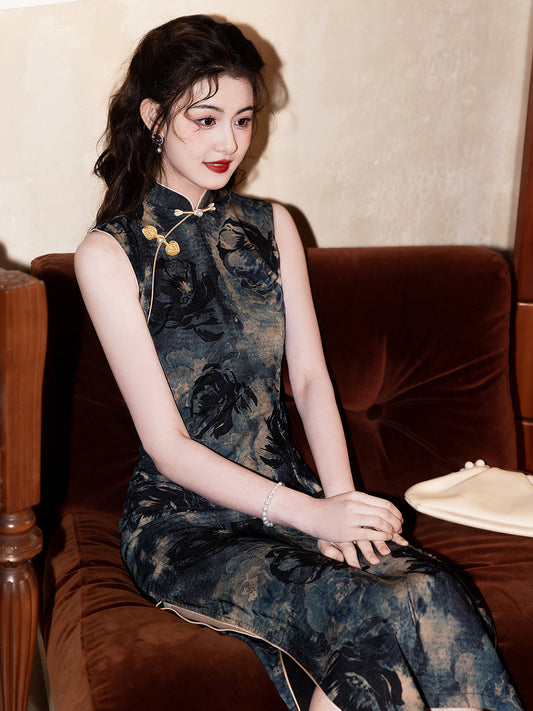 Yayun 雅韵 - Sleeveless Grey Long Cheongsam