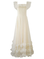 Ivory Tulle Ruffle Off-Shoulder Dress