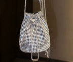 Rhinestone-Embellished Drawstring Bucket Bag