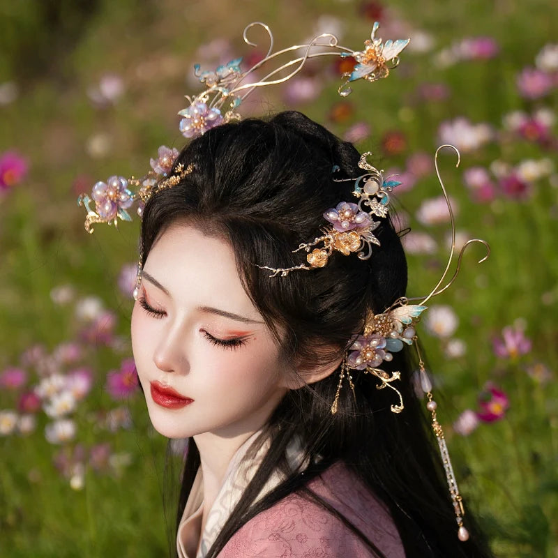 Hanfu Hair Accessories Set: Falling Purple Smoke