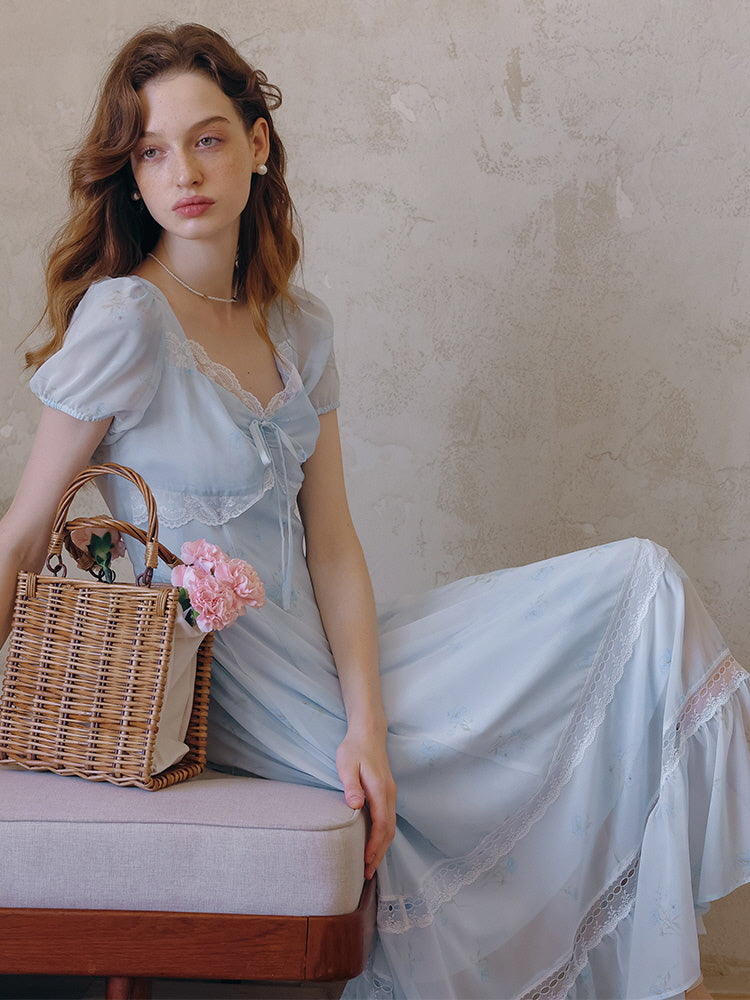 Sky Blue Lace Floral Dress