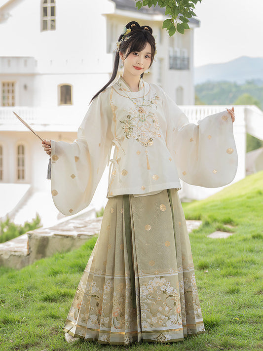 Dark Incense Fan 暗香执扇 - Round Collar Top & Mamianqun Ming Dynasty Hanfu Set