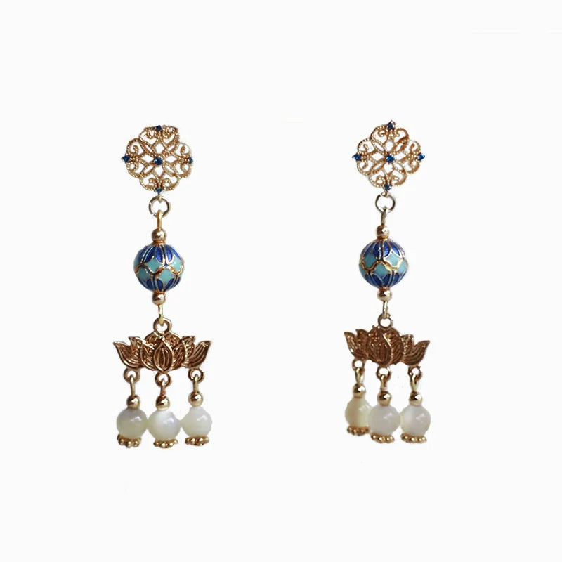 Lotus and Koi Chinese Style Earrings