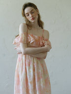 Peach Blossom Off-Shoulder Ruffle Dress