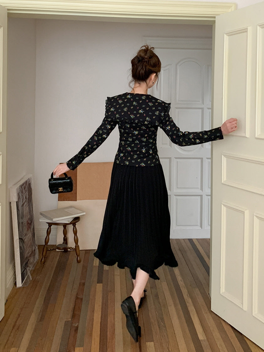 Black Vintage Floral Blouse
