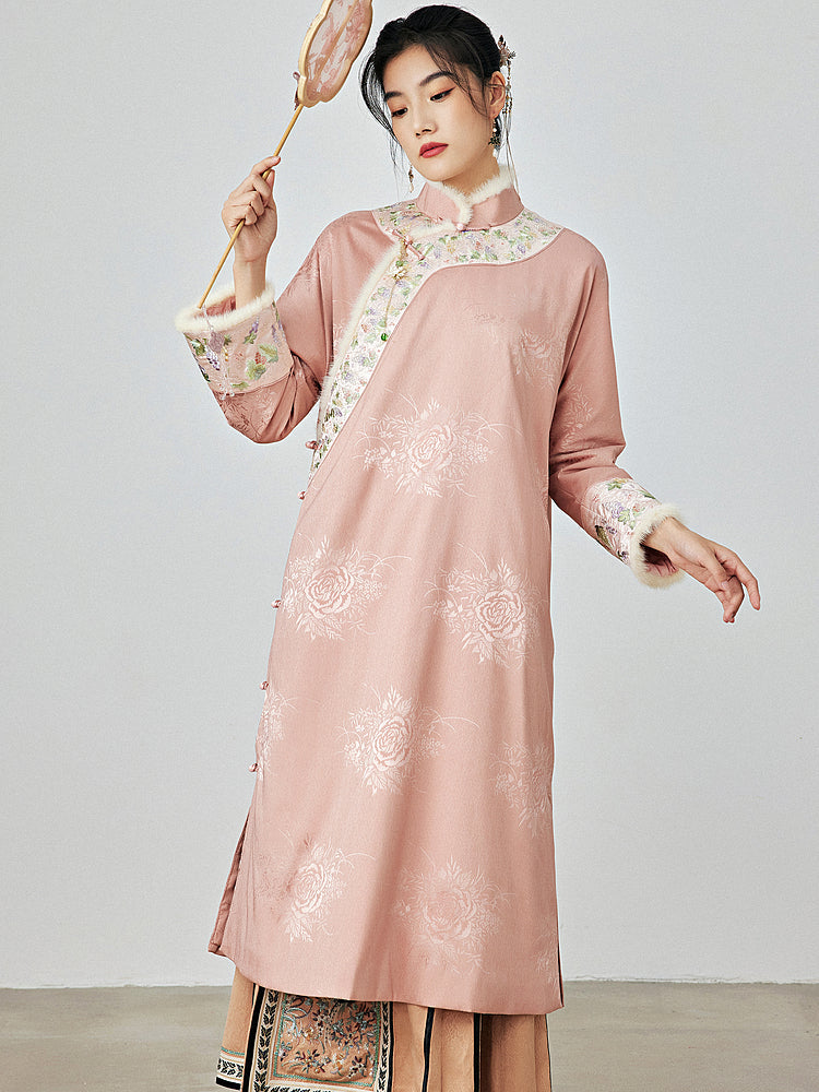 Soft Mist - Padded Cheongsam Dress for Autumn and Winter