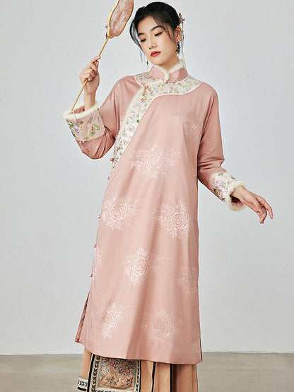 Soft Mist - Padded Cheongsam Dress for Autumn and Winter