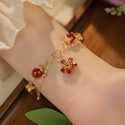 Five-Petal Flower Red Agate Bracelet