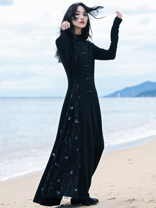 Tourmaline - Women's New Chinese Style Knitted Cheongsam Dress