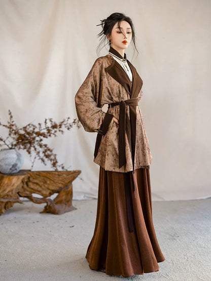Tang Dynasty Hanfu Inspired Reversible Robe, Trench Coat, Autumn Mountain 秋山
