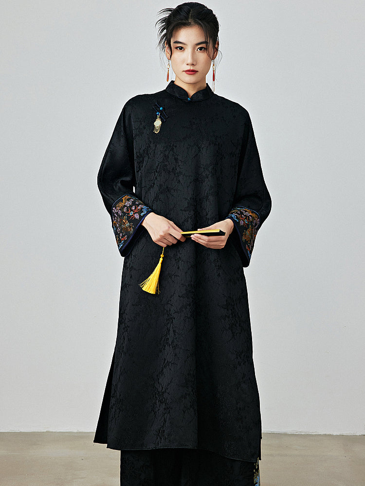 Onyx - Jacquard Satin Cheongsam Dress
