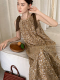 Golden Sequin Ribbon Strap Dress