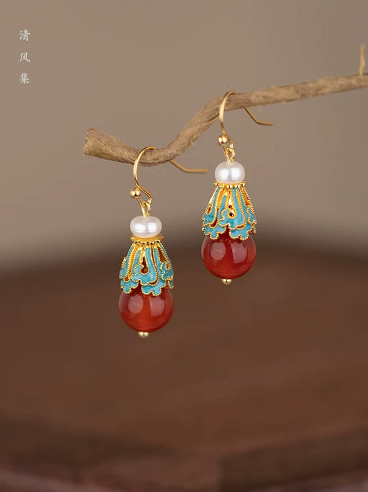 Oriental Agate Chinese Style Earrings
