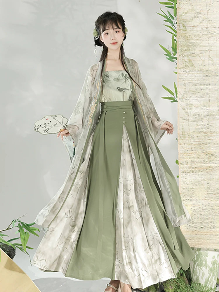 Light Ink Green Bamboo 淡墨青竹 - Modern Song Dynasty Hanfu Outfit