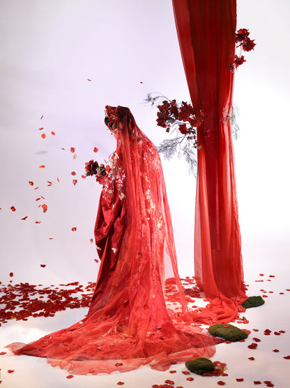 The Song Dynasty Wedding, Bridal Gown, Camellia Petals 山茶花事 (Preorder)