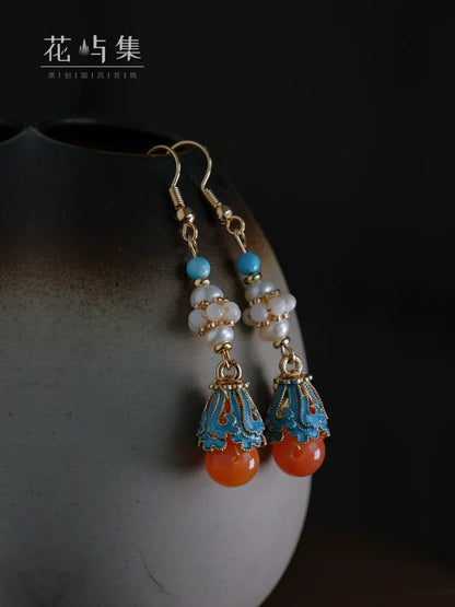 Emerald Burnt Chinese Style Earrings