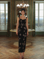 Black Velvet Sequin Floral Dress