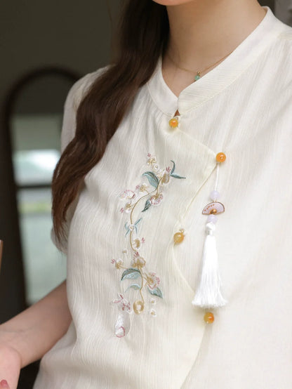 Pear Falling 梨落轻舟 - New Chinese Style Cheongsam Matching Set