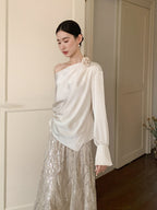 Off-Shoulder Flower Accent Blouse
