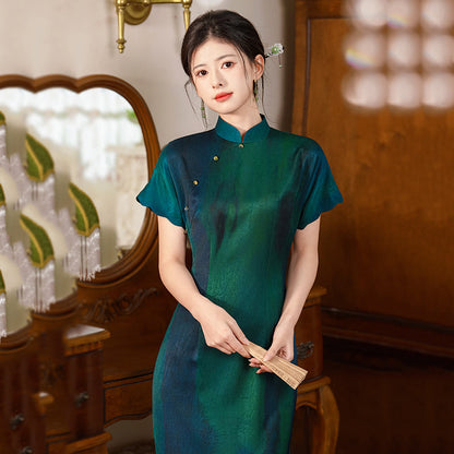 Cui Ying 翠影 - Scallop Sleeve Aurora Inspired Long Cheongsam