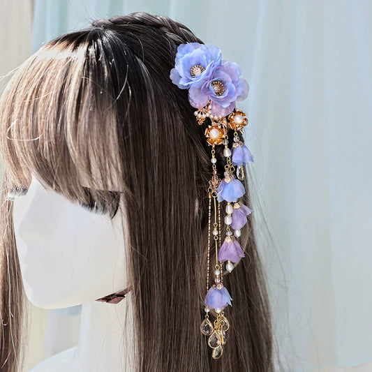 Long Tassels Hair Clip: Purple Rose