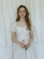 White Floral Corset Waist Dress