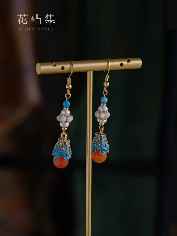 Emerald Burnt Chinese Style Earrings