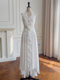 Ethereal Ruffle Rose White Dress