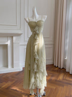 Sage Whisper Ruffle Chiffon Dress