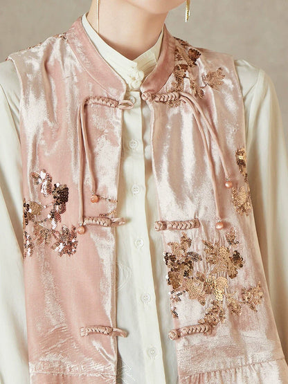 Velvet Blooms - New Chinese Style Sequin Embroidery Women Vest