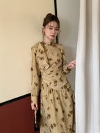 Vintage Floral Tie-Neck Dress