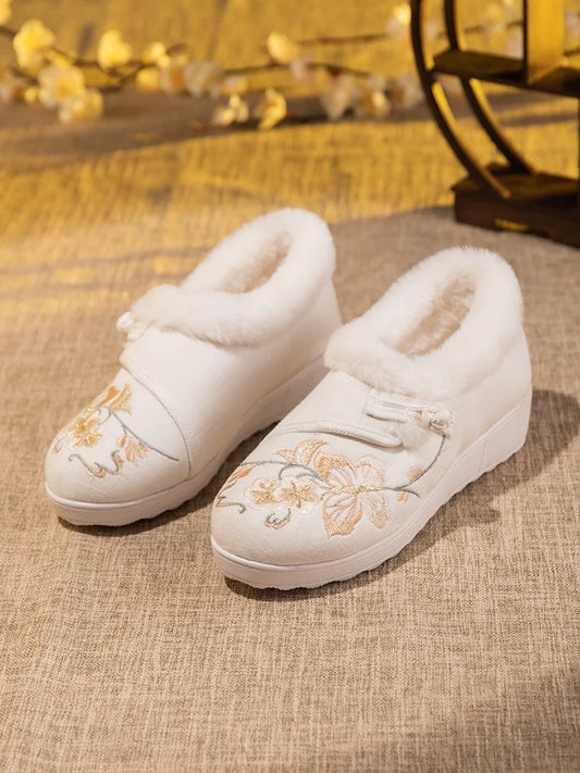 Yunni - Furry Embroidered Hanfu Shoes for Winter