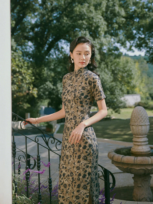 Rosedale 玫瑰 - Cotton Short Sleeves Long Retro Cheongsam (Preorder)