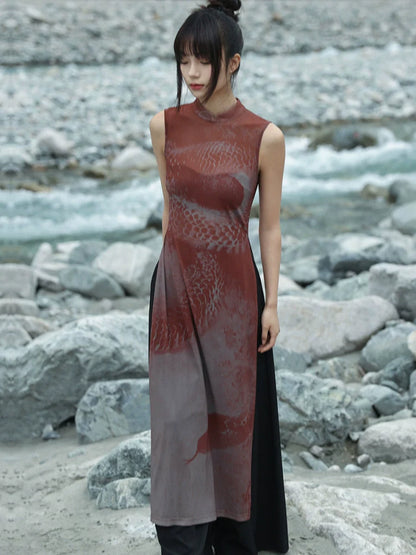 New Chinese Style Summer Slit See-Through Mesh Dress