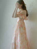 Peach Blossom Off-Shoulder Ruffle Dress