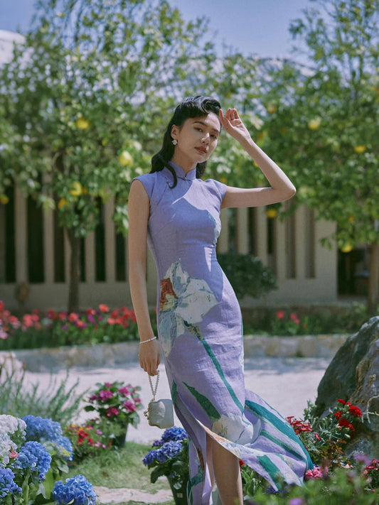 Chuding 初绽 - Spring and Summer Short Sleeve Hong Kong-Style Ramie Cheongsam (Preorder)