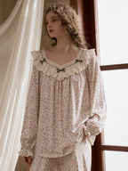 Vintage Floral Ruffle Pajama Set