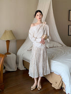 Off-Shoulder Flower Accent Blouse