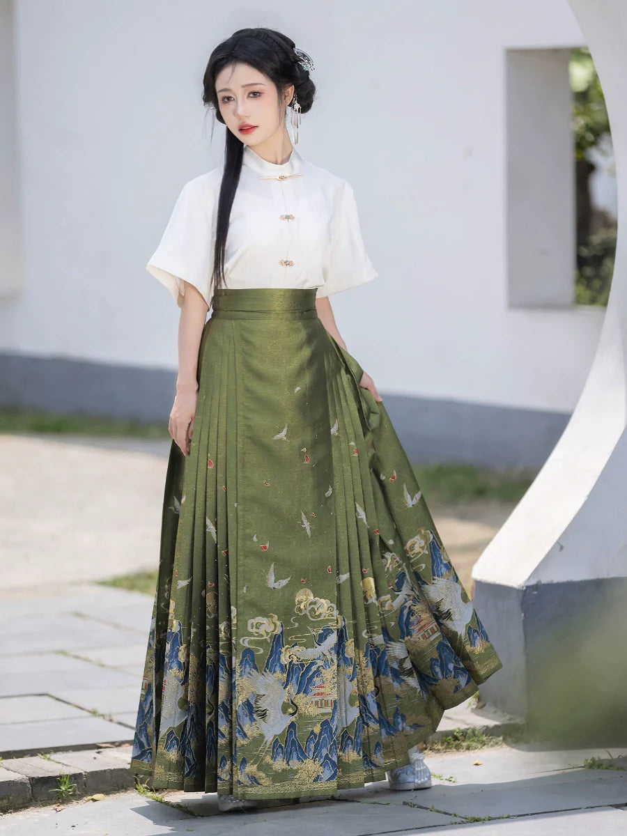 Ming Dynasty Modern Hanfu, Mamianqun, Crane Returns 鹤春归