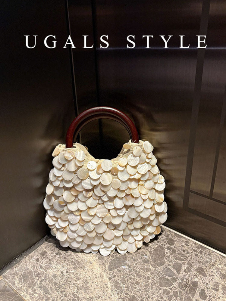 Handwoven Seashell Pearl Bucket Bag