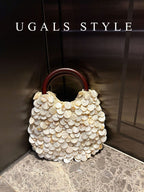 Handwoven Seashell Pearl Bucket Bag