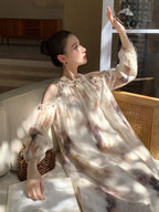 Elegant Cold-Shoulder Tie-Dye Dress