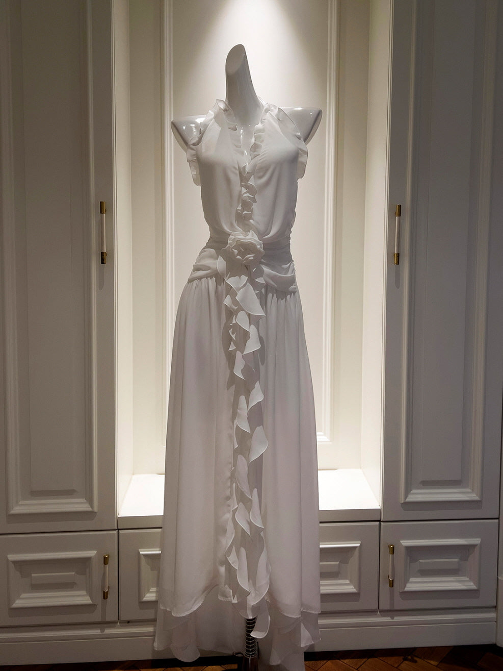 Ethereal Ruffle Rose White Dress