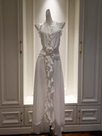 Ethereal Ruffle Rose White Dress
