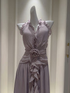 Lilac Rose Ruffle Chiffon Dress