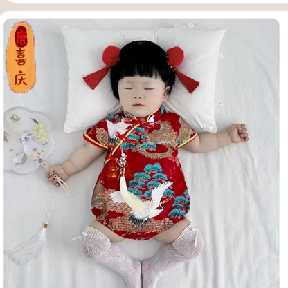 Oriental Crane - Cheongsam Style Baby Onesies for Girls